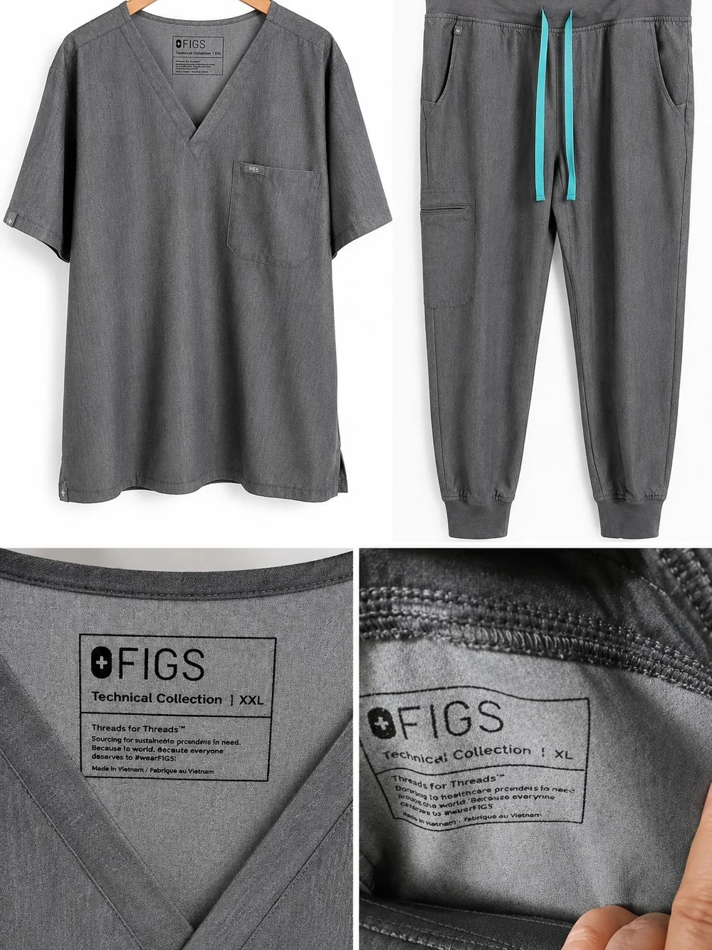 🔥 WOMEN’S FIGS SCRUB SET | XXL V-NECK TOP + XL JOGGER PANTS | GRAY | PREMIUM ME